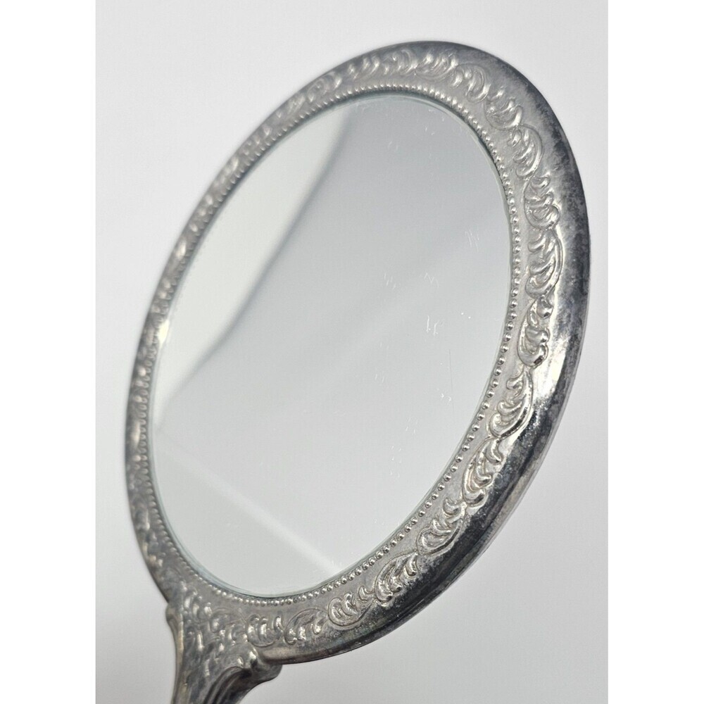 Vtg Silverplate Vanity Set 8" Brush & 9" Hand Mirror Floral Ornate Design Heavy - Picture 2 of 13
